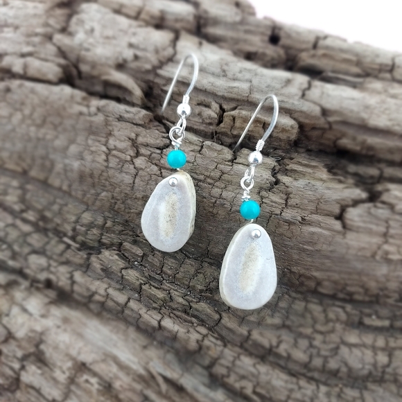 Handmade Deer Antler Earrings with Turquoise and Sterling Silver - Picture 2 of 3